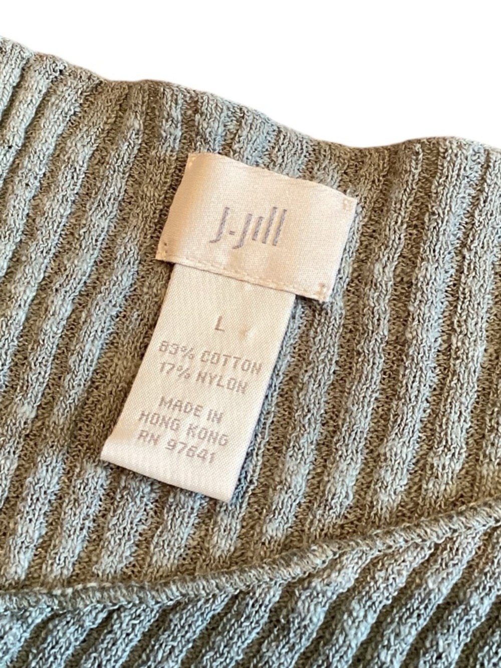Vintage J Jill Ribbed Lettuce Hem Sweater Sage Green Cotton Y2K Minimalist Large - Picture 3 of 9